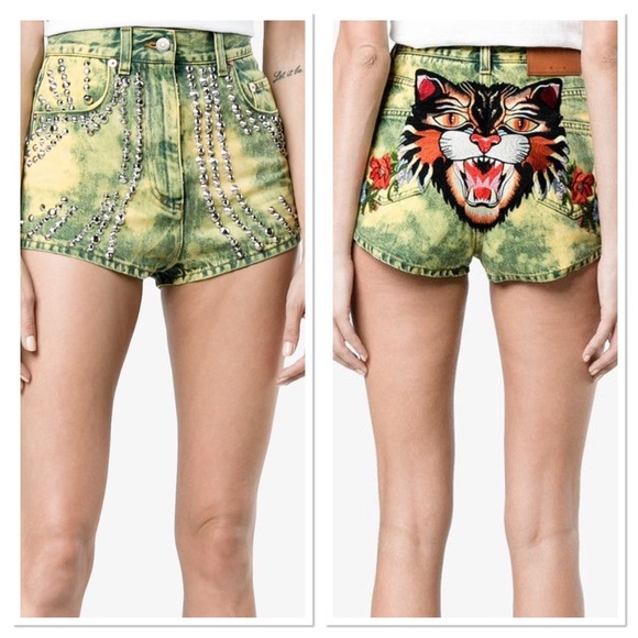 NWT Gucci Studded And Tiger Embroidered Denim Shorts $1,195 - Picture 1 of 7